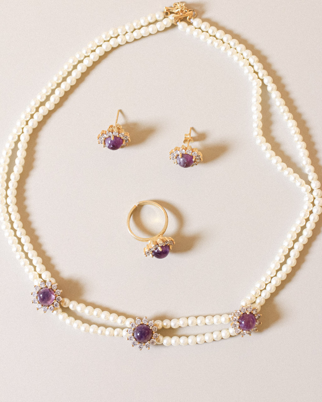 Amethyst 3 Halos Pearl Full Set