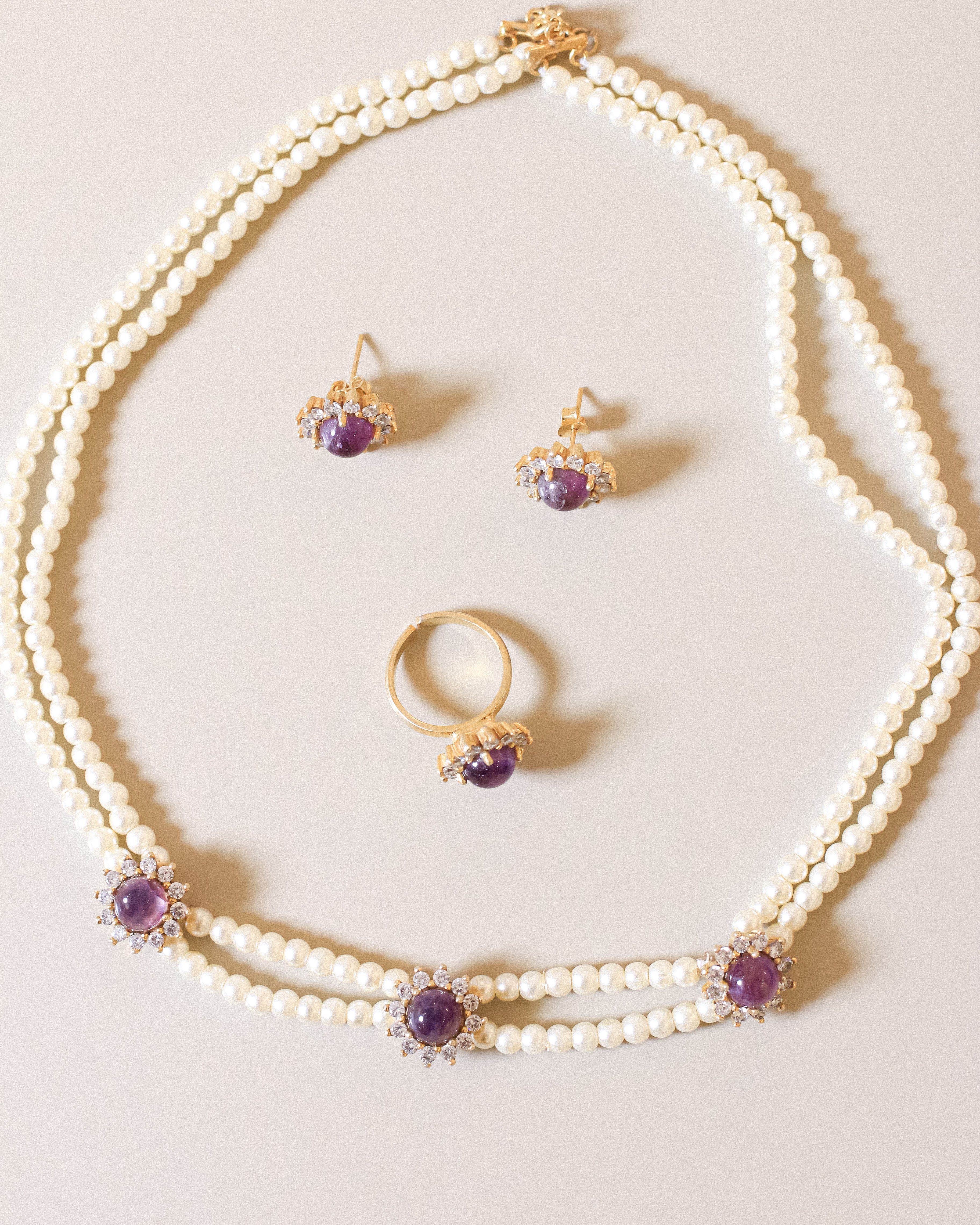 Amethyst 3 Halos Pearl Full Set