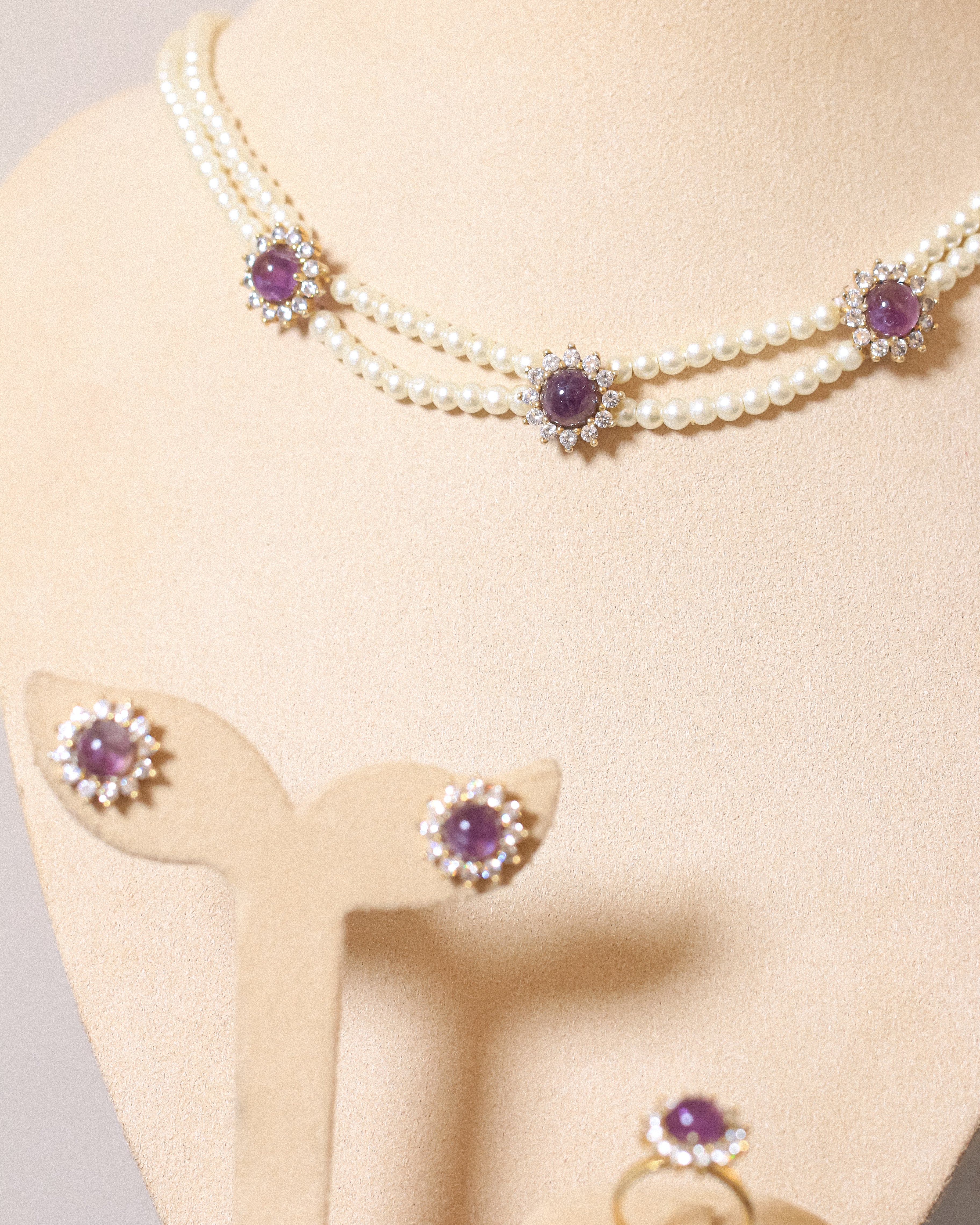 Amethyst 3 Halos Pearl Full Set