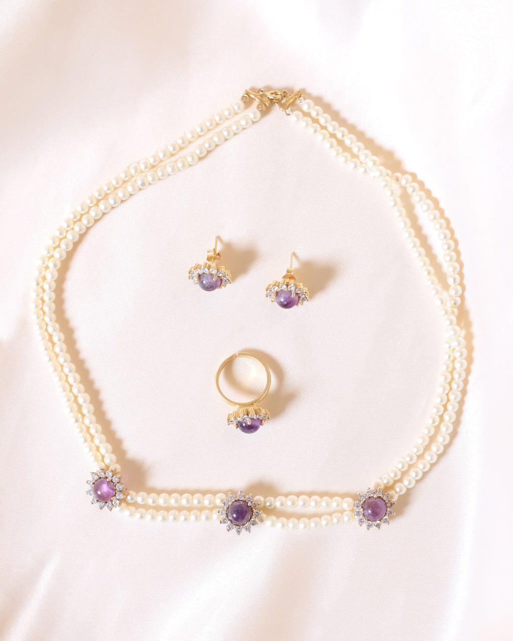Amethyst 3 Halos Pearl Full Set