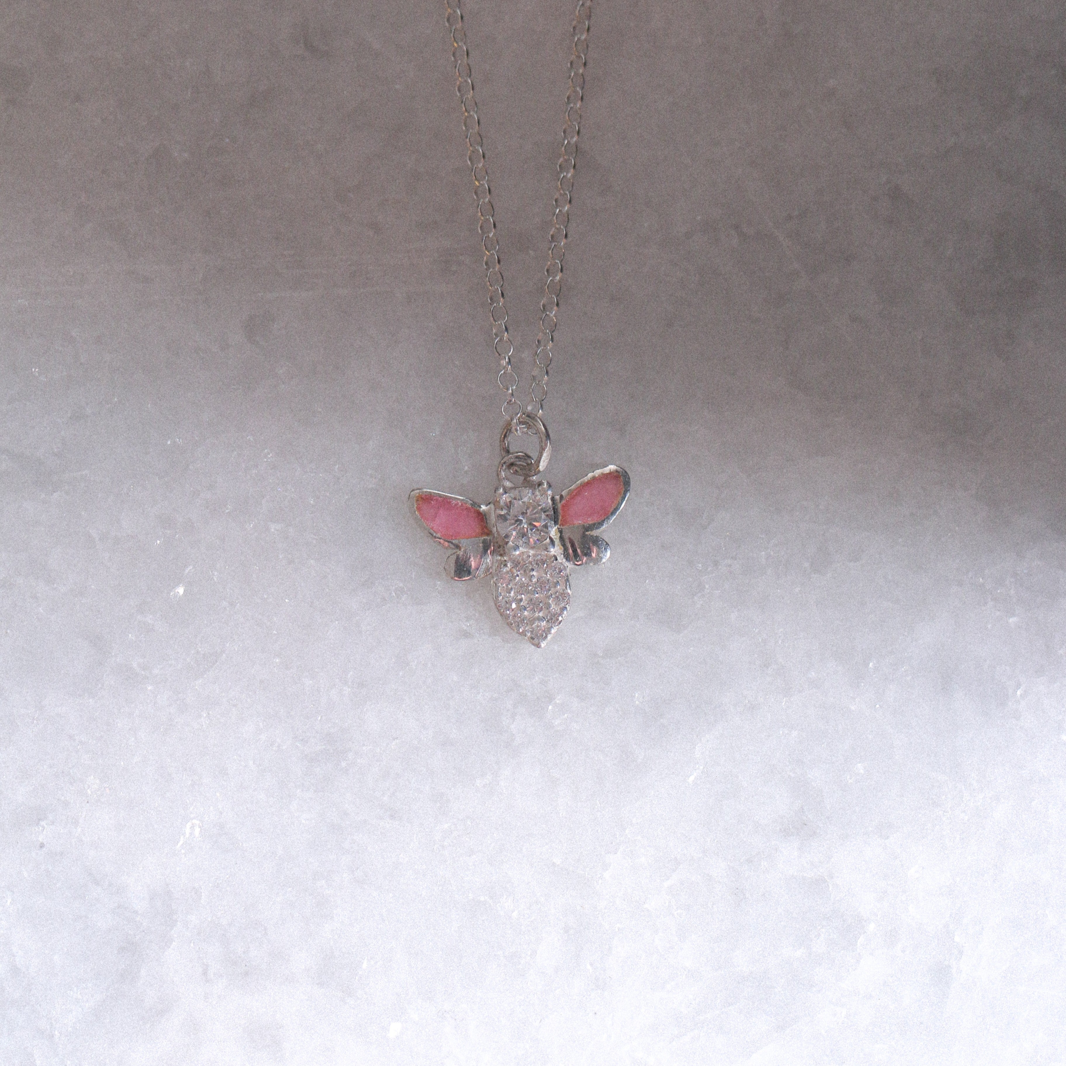 Bee With Baby Pink Enamel Pendant