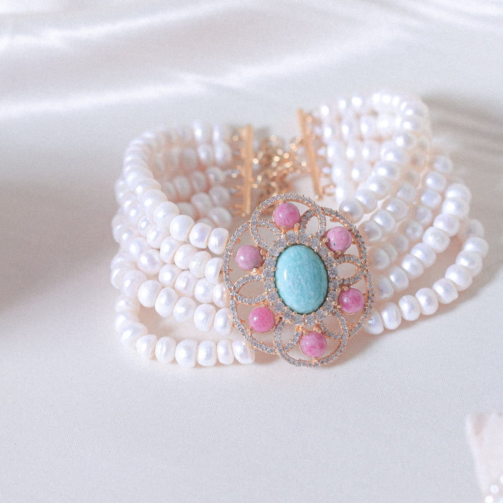 Rhodonite's Orbit Pearl Bracelet