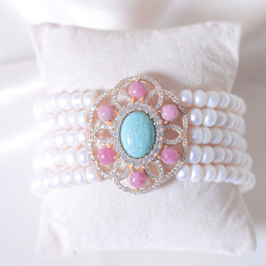 Rhodonite's Orbit Pearl Bracelet