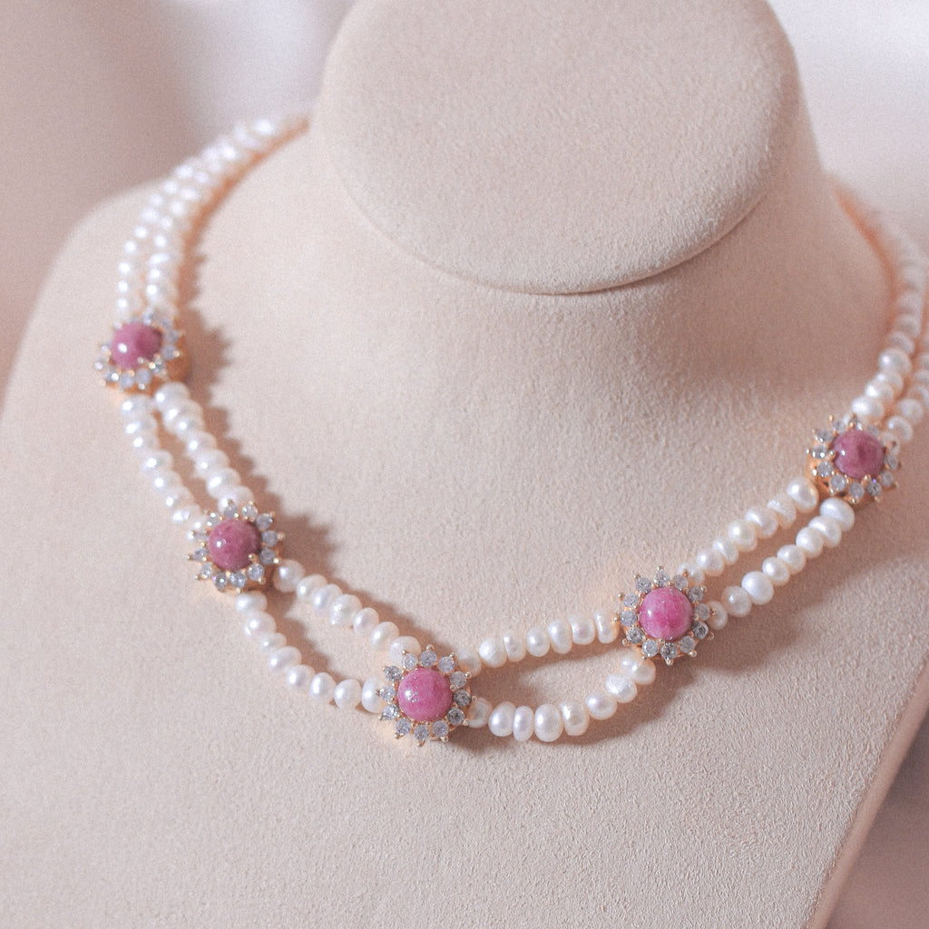 Rhodonite 5 Halos Pearl Full Set