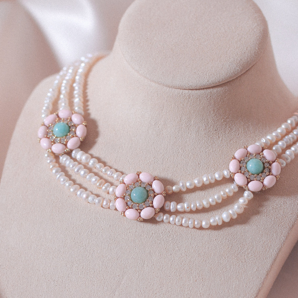 Amazonite & Corals Pearl Necklace
