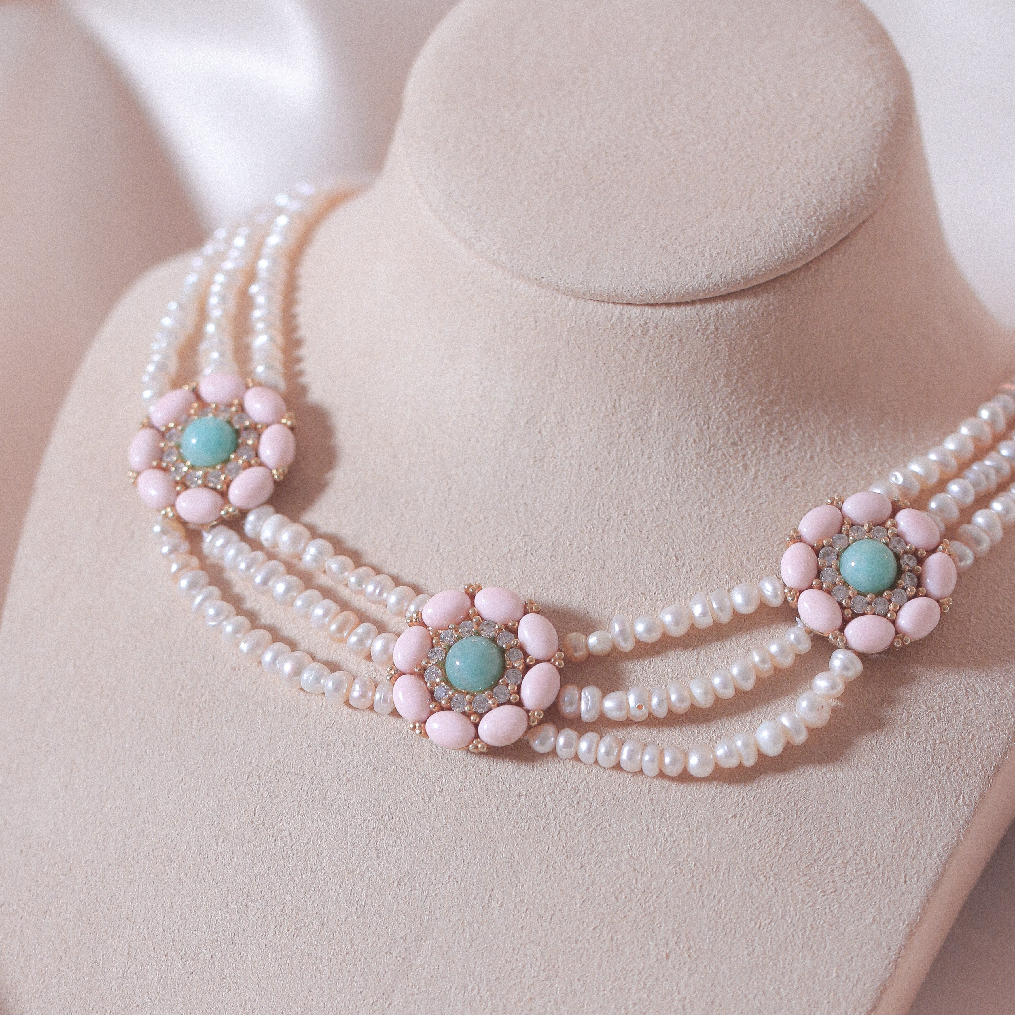 Amazonite & Corals Pearl Necklace