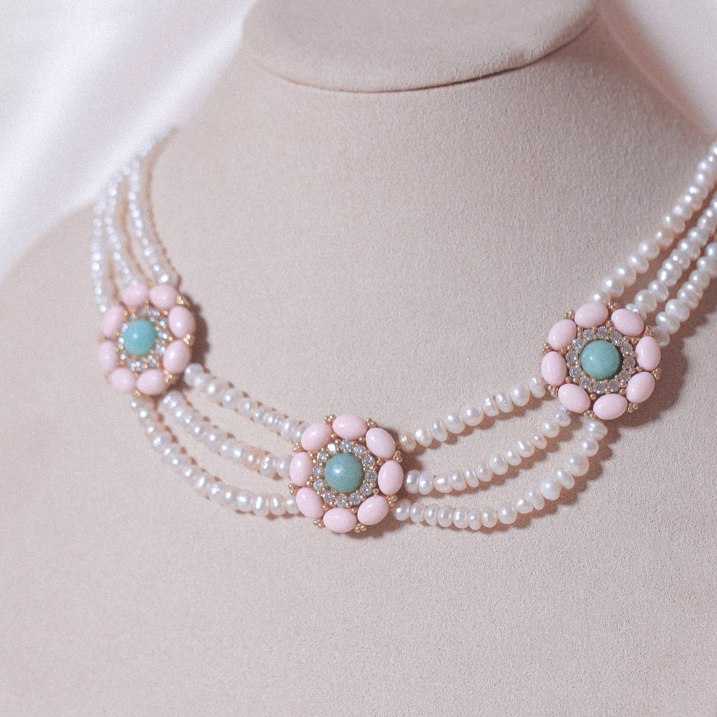 Amazonite & Corals Pearl Necklace