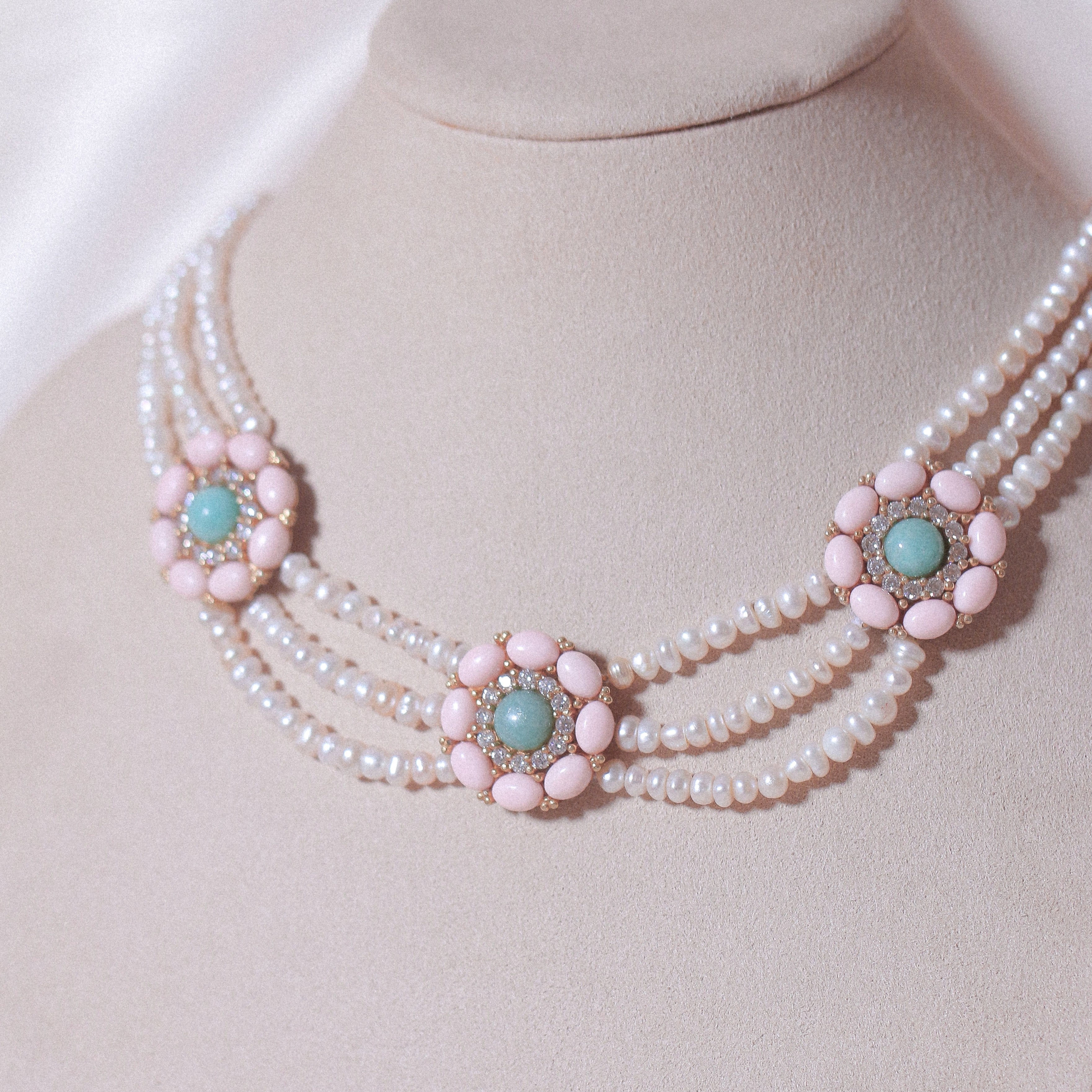 Amazonite & Corals Pearl Necklace