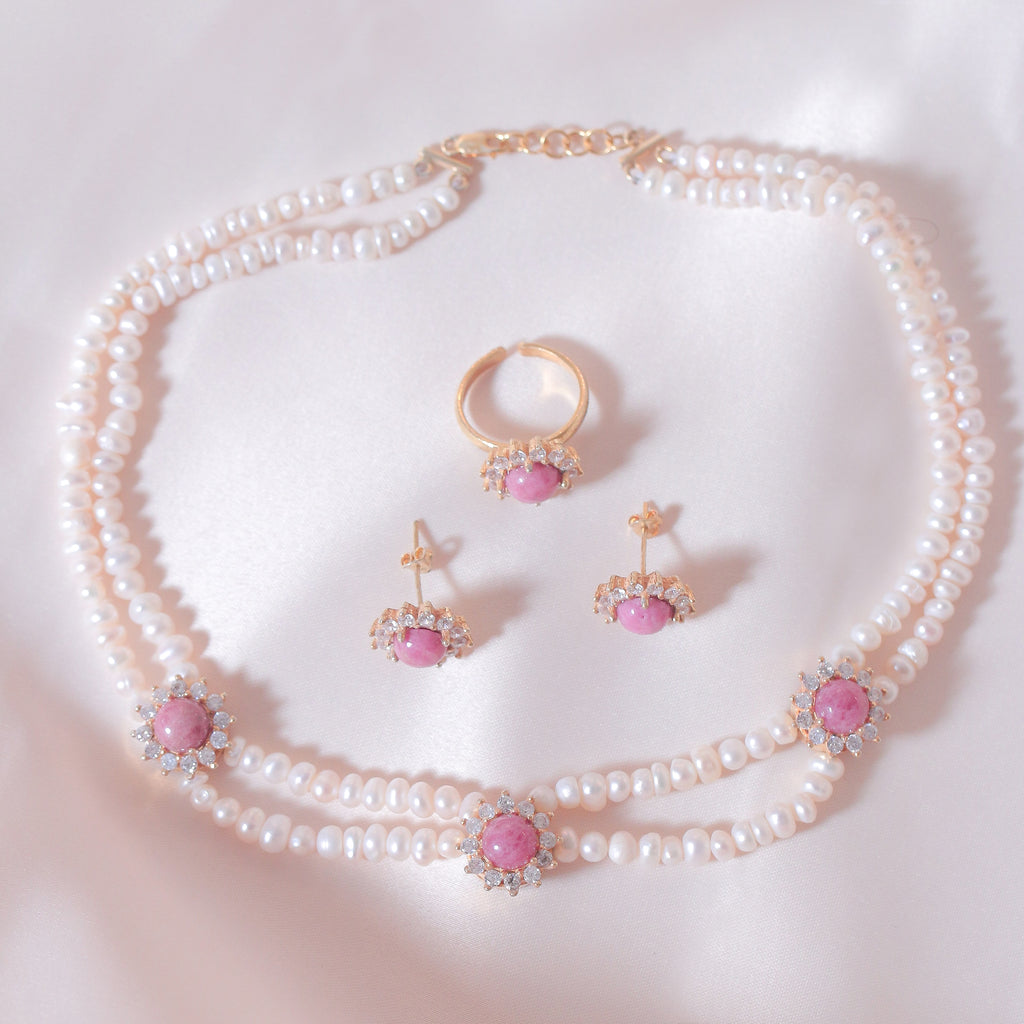 Rhodonite 3 Halos Pearl Full Set