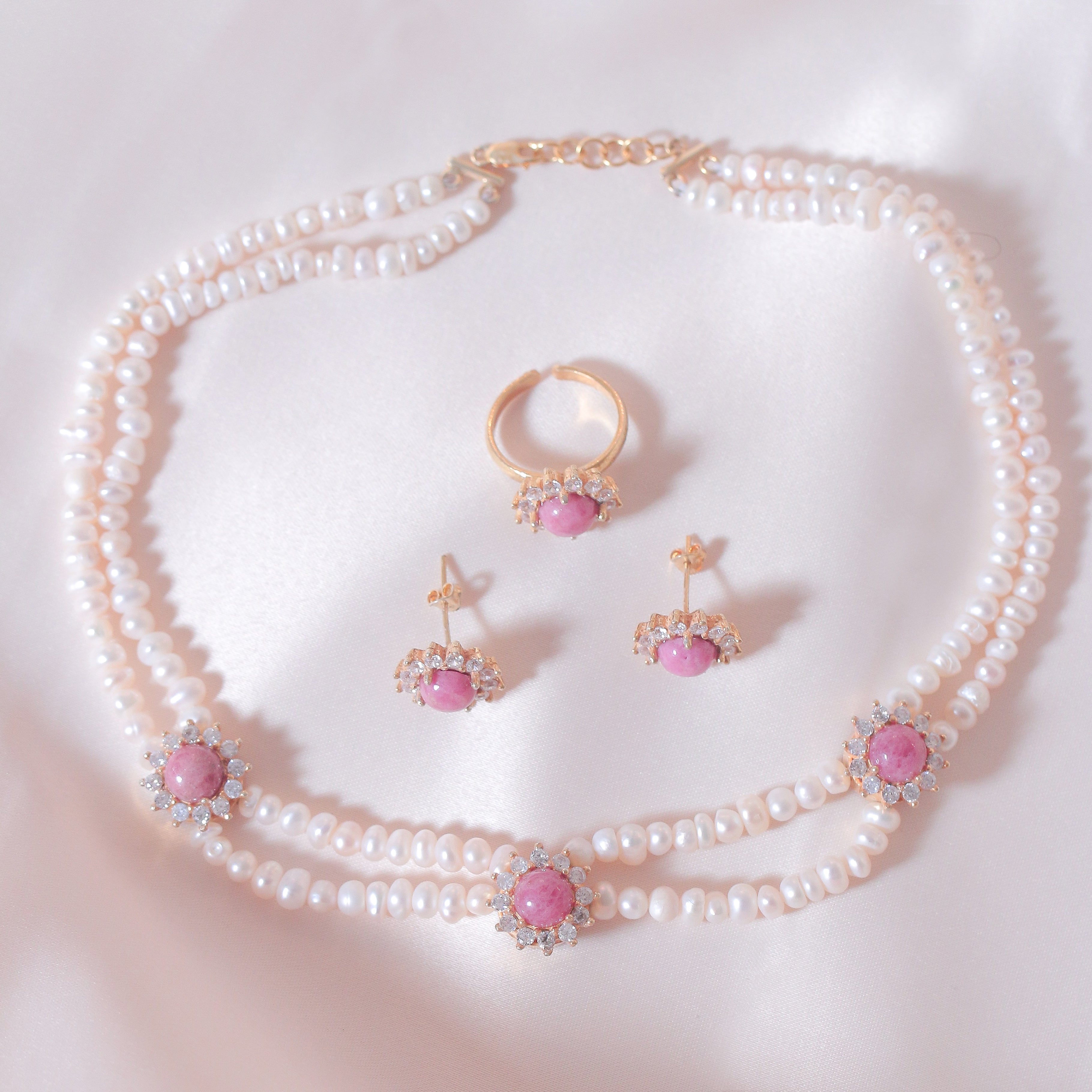 Rhodonite 3 Halos Pearl Full Set