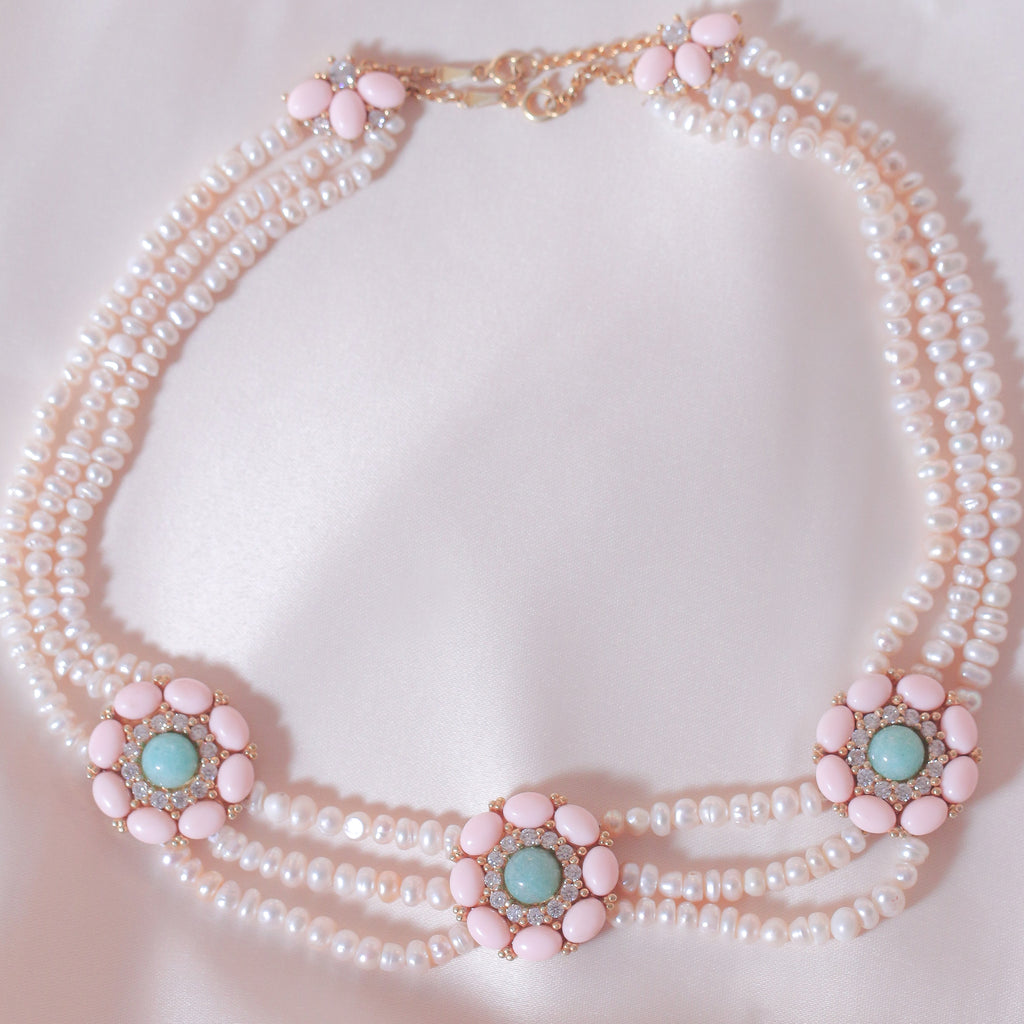 Amazonite & Corals Pearl Necklace