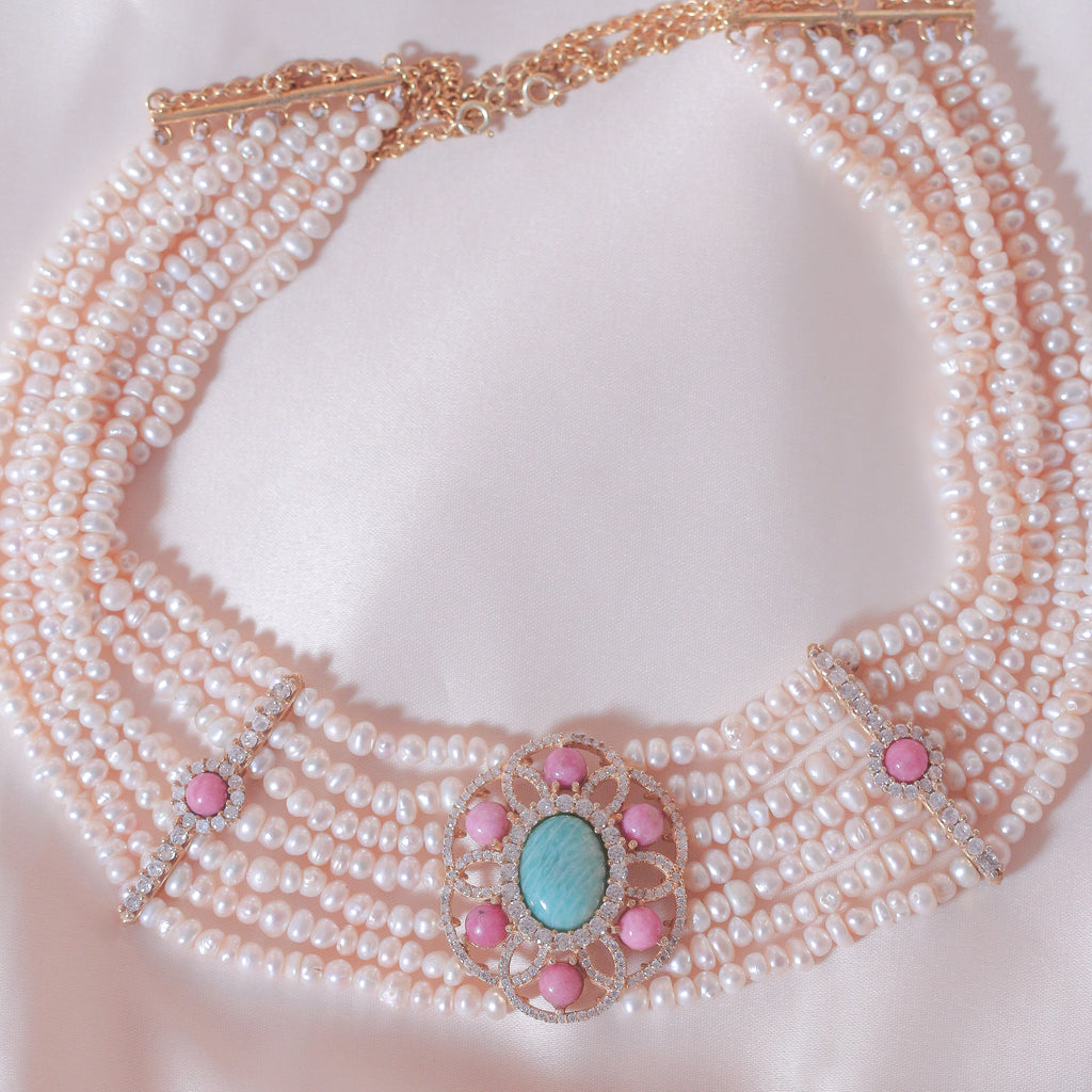 Rhodonite's Orbit Pearl Necklace
