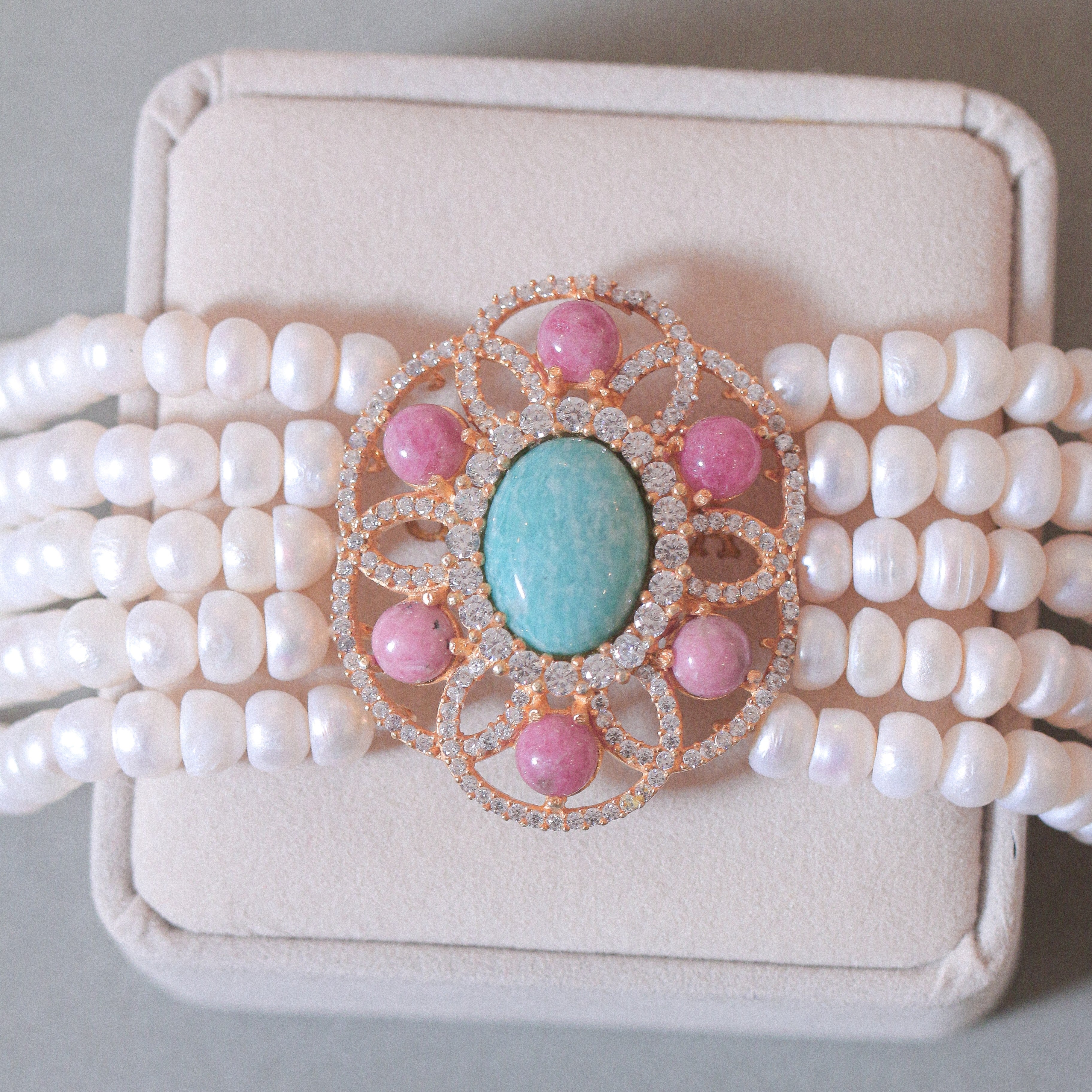 Rhodonite's Orbit Pearl Bracelet