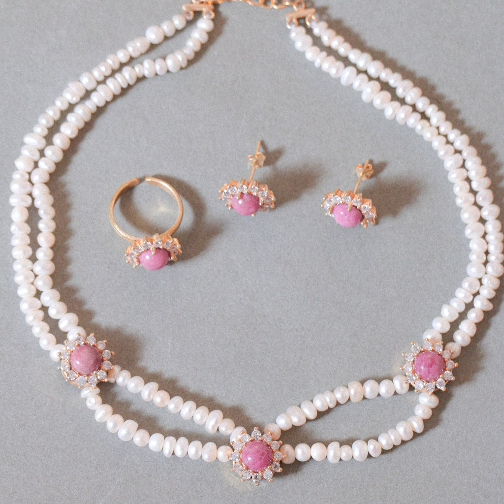 Rhodonite 3 Halos Pearl Full Set