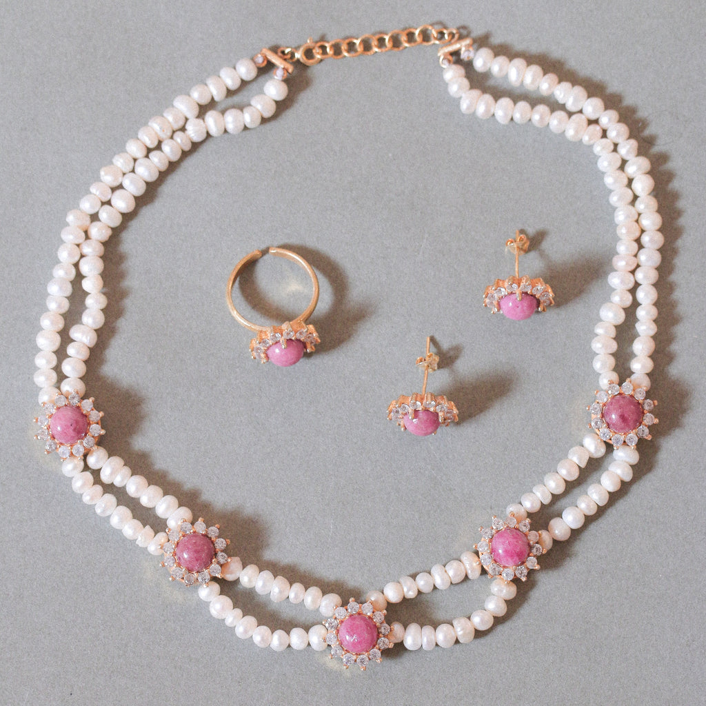 Rhodonite 5 Halos Pearl Full Set