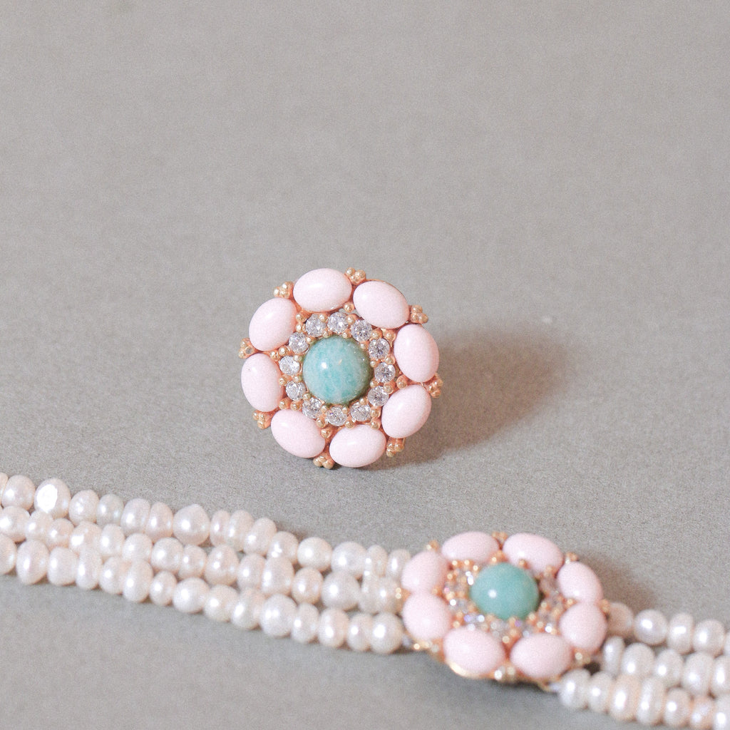 Amazonite & Corals Ring