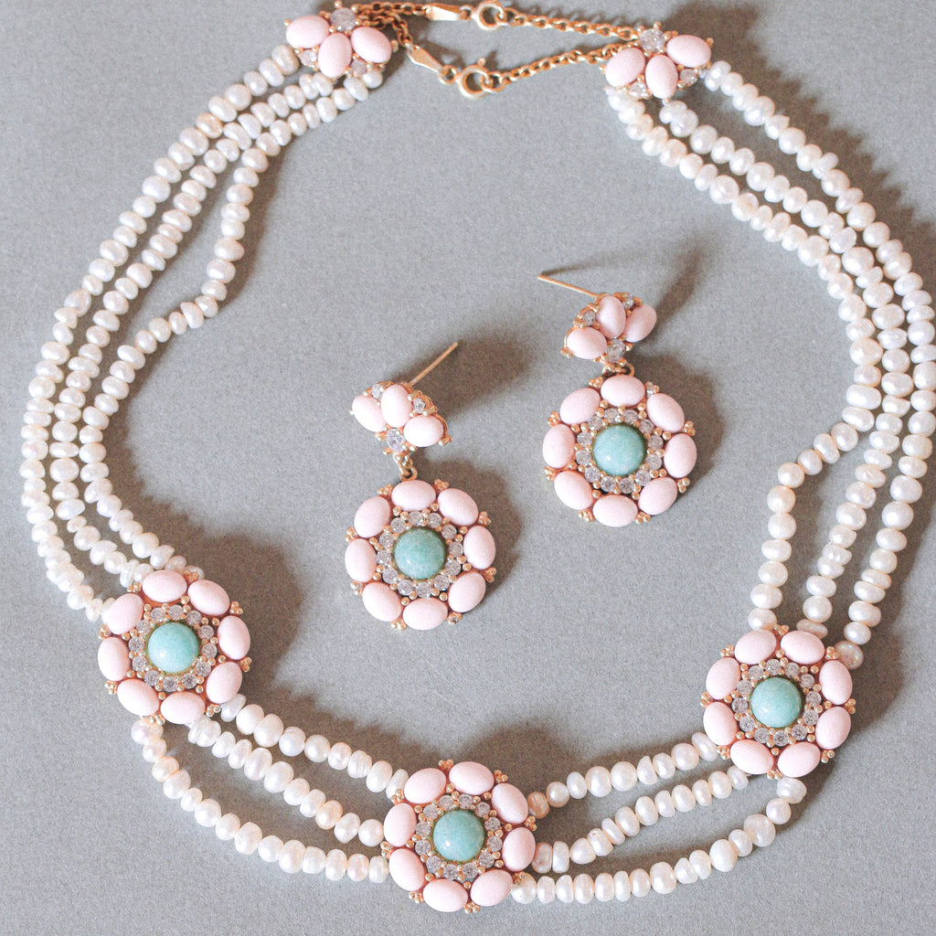 Amazonite & Corals Pearl Necklace