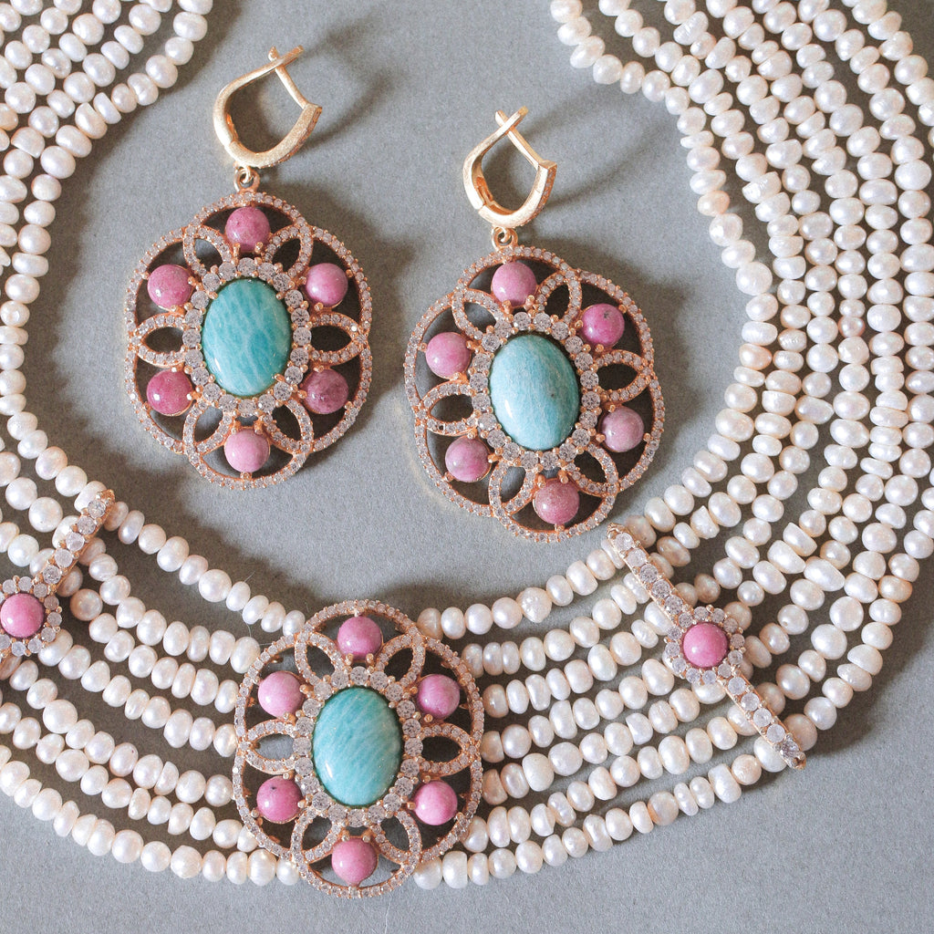 Rhodonite's Orbit Pearl Necklace