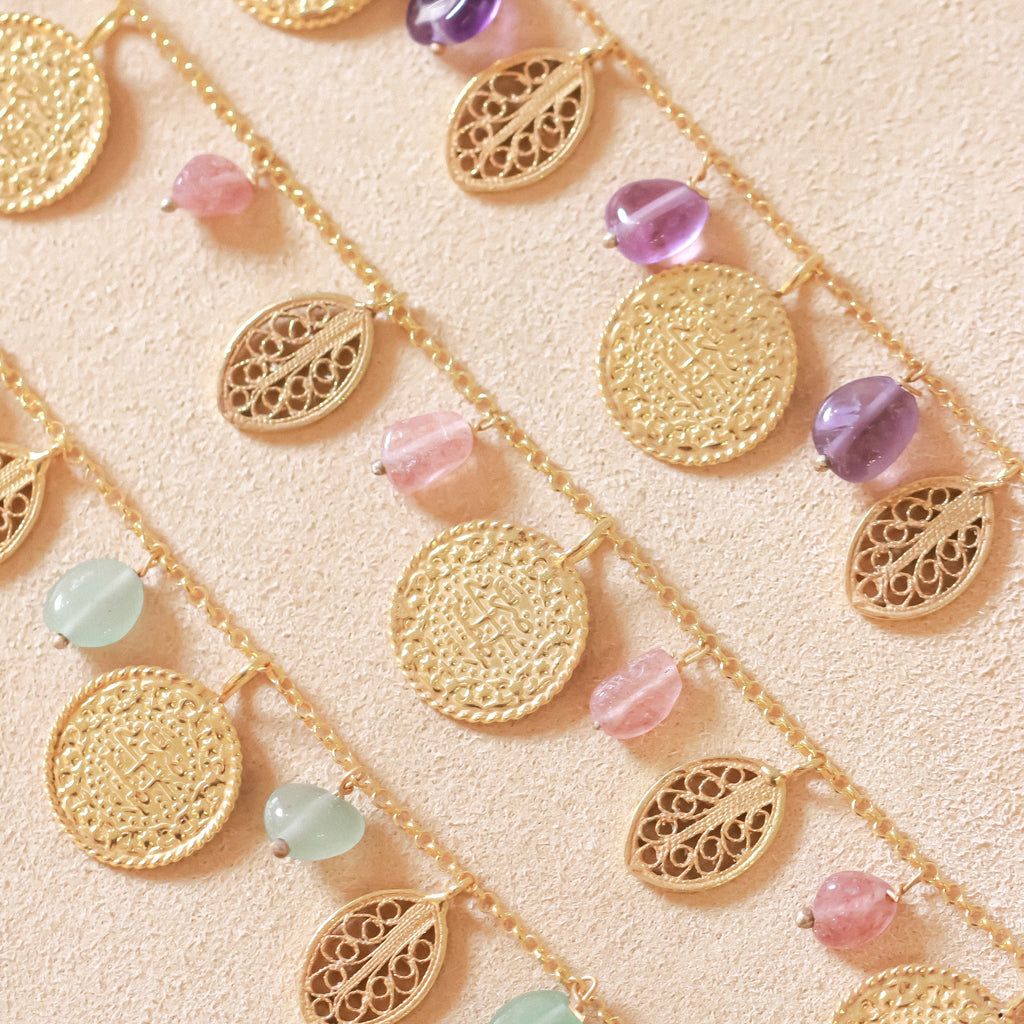 Ottoman 3 Lira & Filigree Bracelet (Pink Quartz)