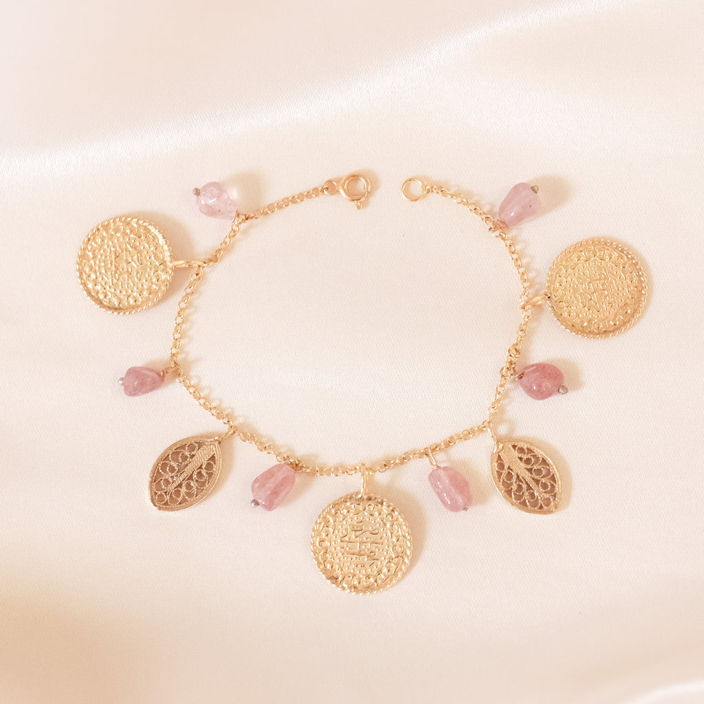 Ottoman 3 Lira & Filigree Bracelet (Pink Quartz)
