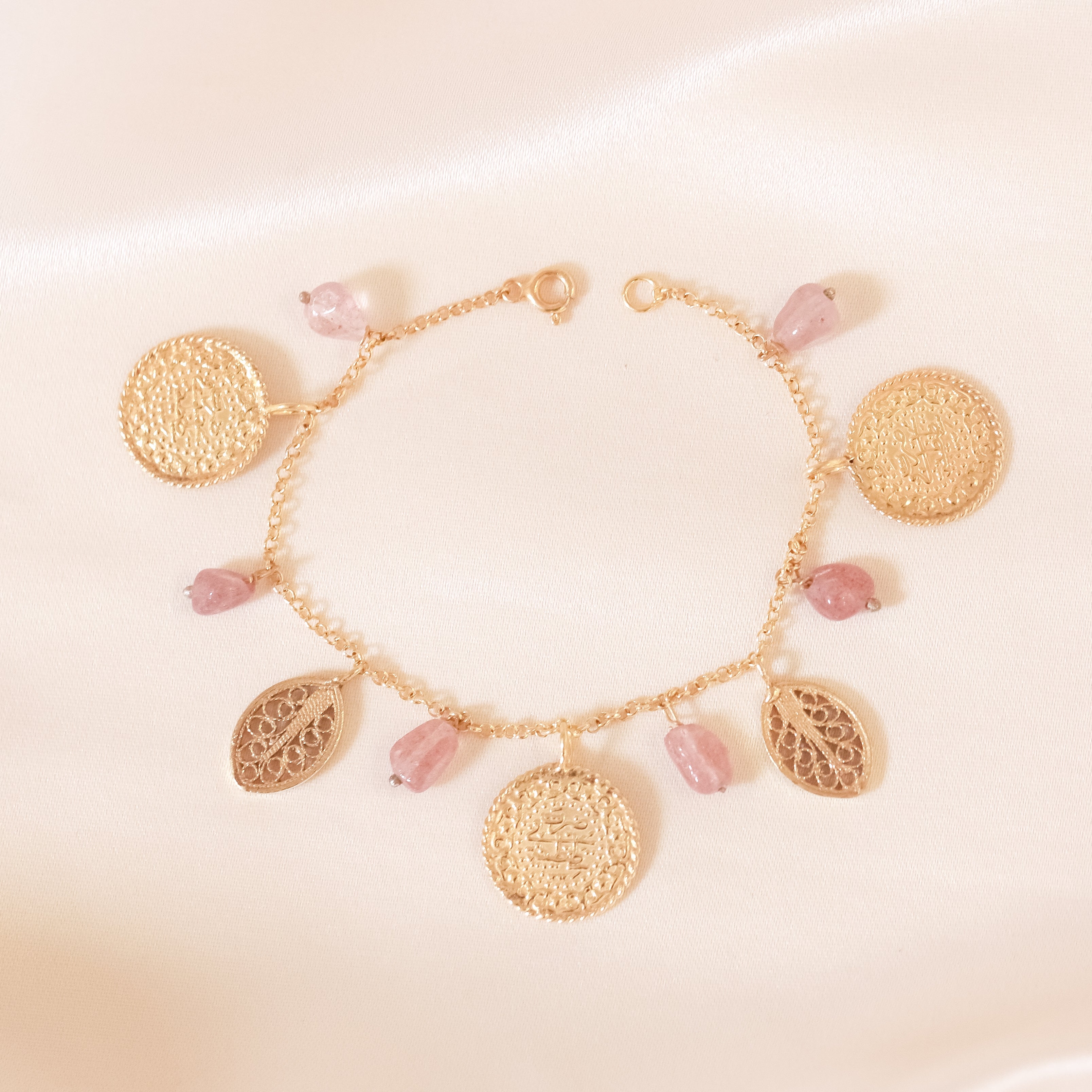 Ottoman 3 Lira & Filigree Bracelet (Pink Quartz)
