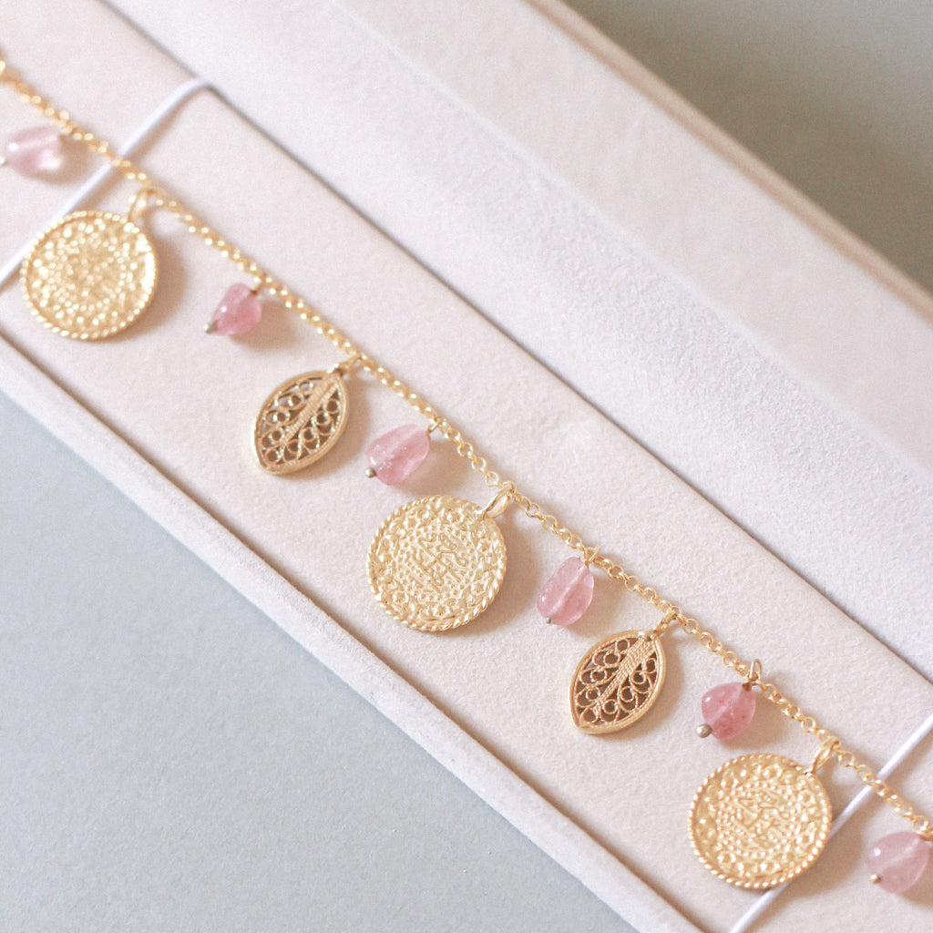 Ottoman 3 Lira & Filigree Bracelet (Pink Quartz)