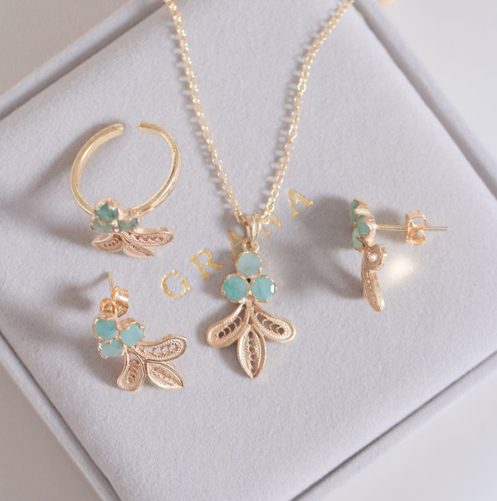 3 Emeralds Filigree Set