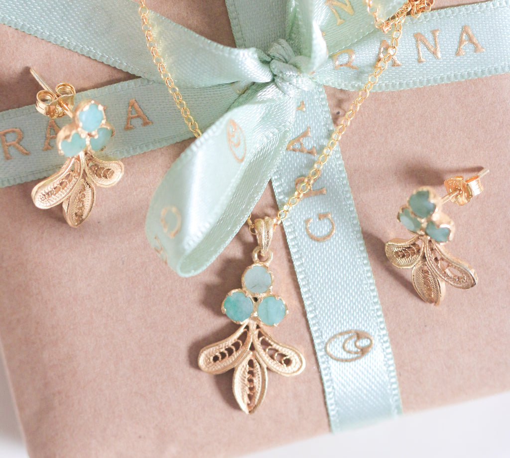 3 Emeralds Filigree Set