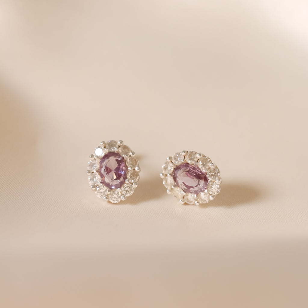 Classic Halo Amethyst Earrings