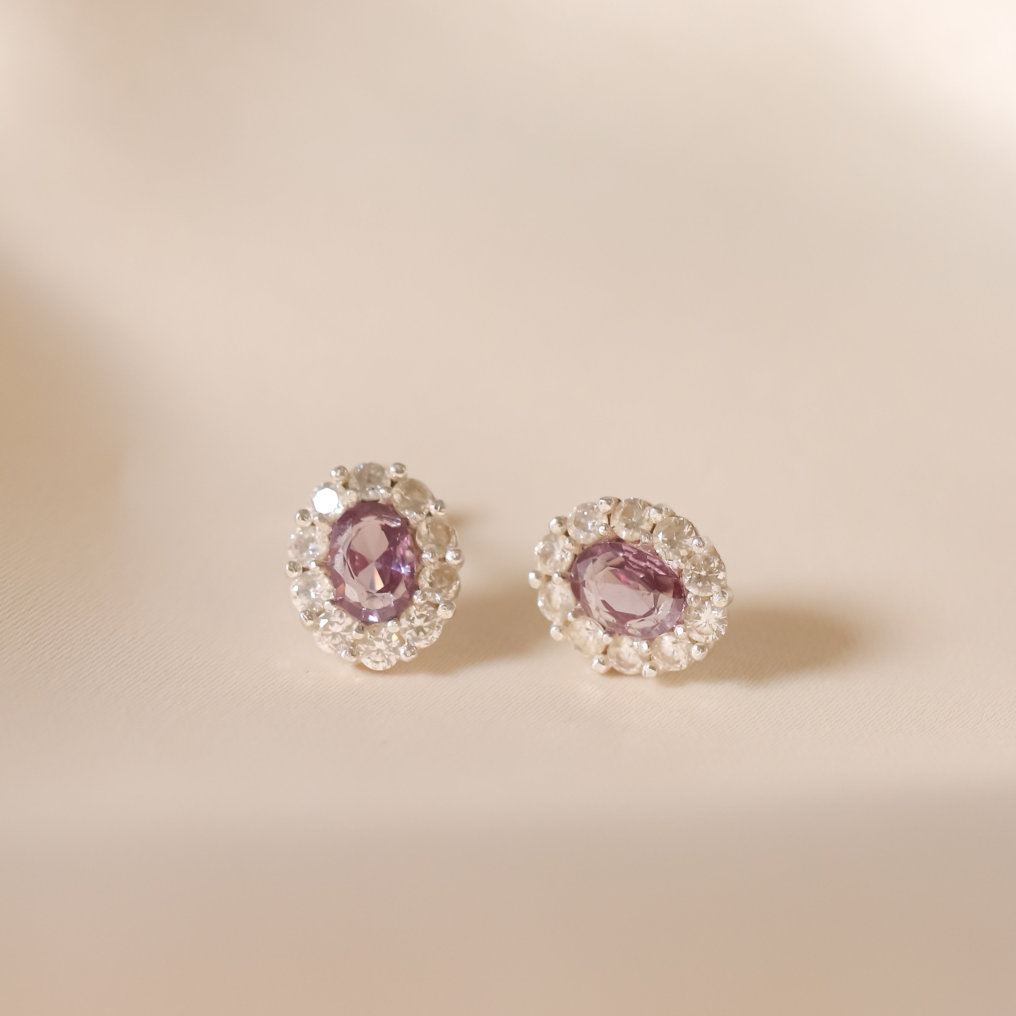 Classic Halo Amethyst Earrings