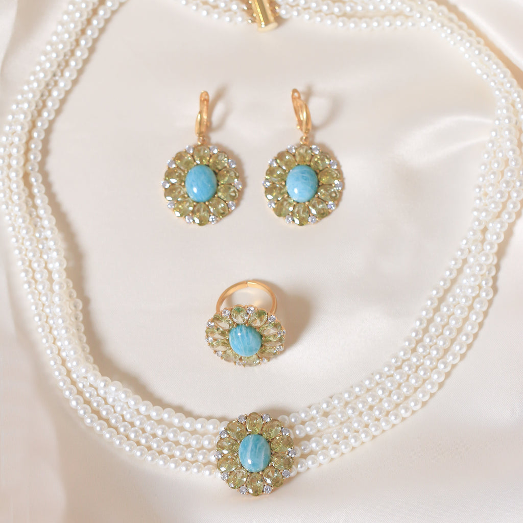 Amazonite & Olive Halo Full Set