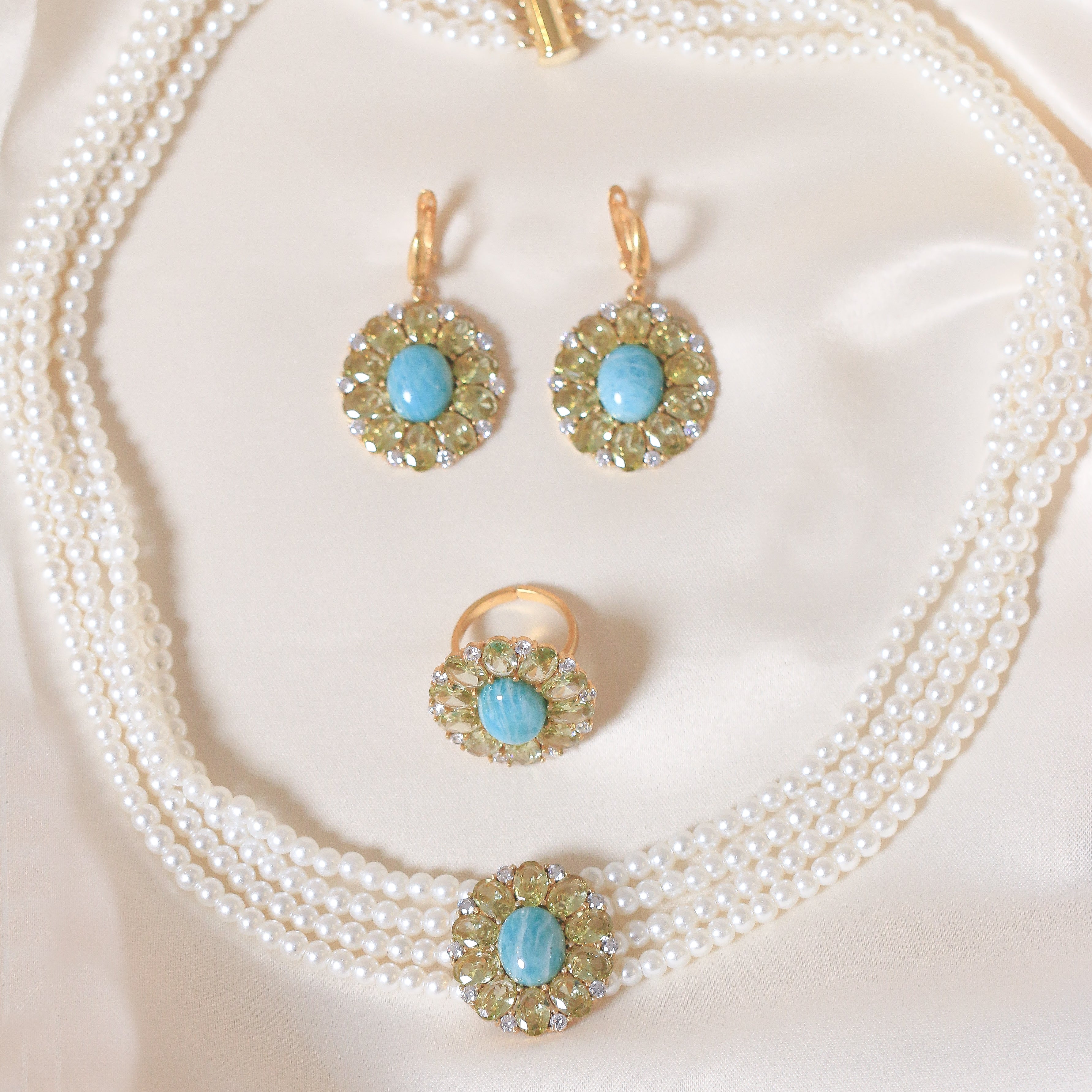 Amazonite & Olive Halo Full Set