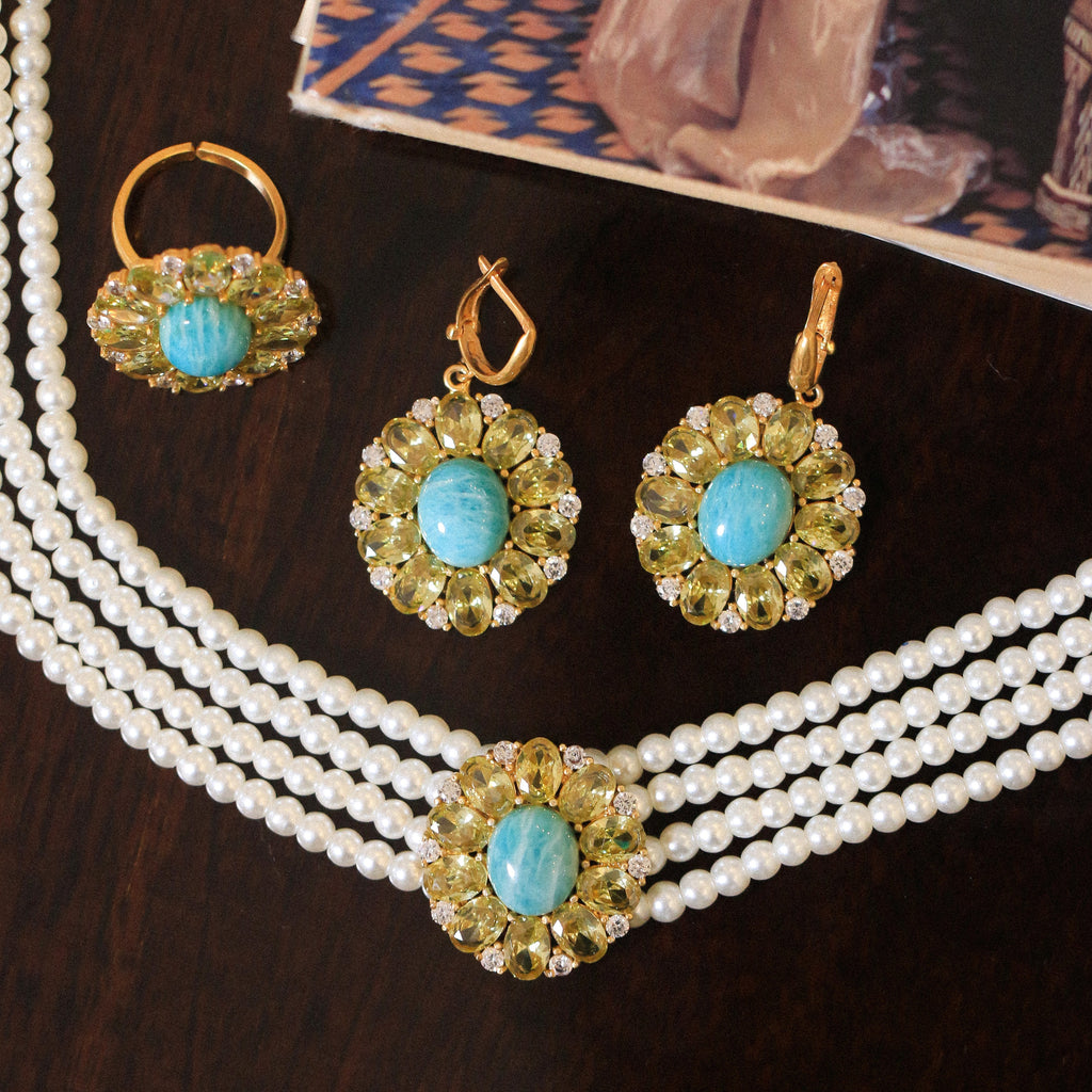 Amazonite & Olive Halo Full Set