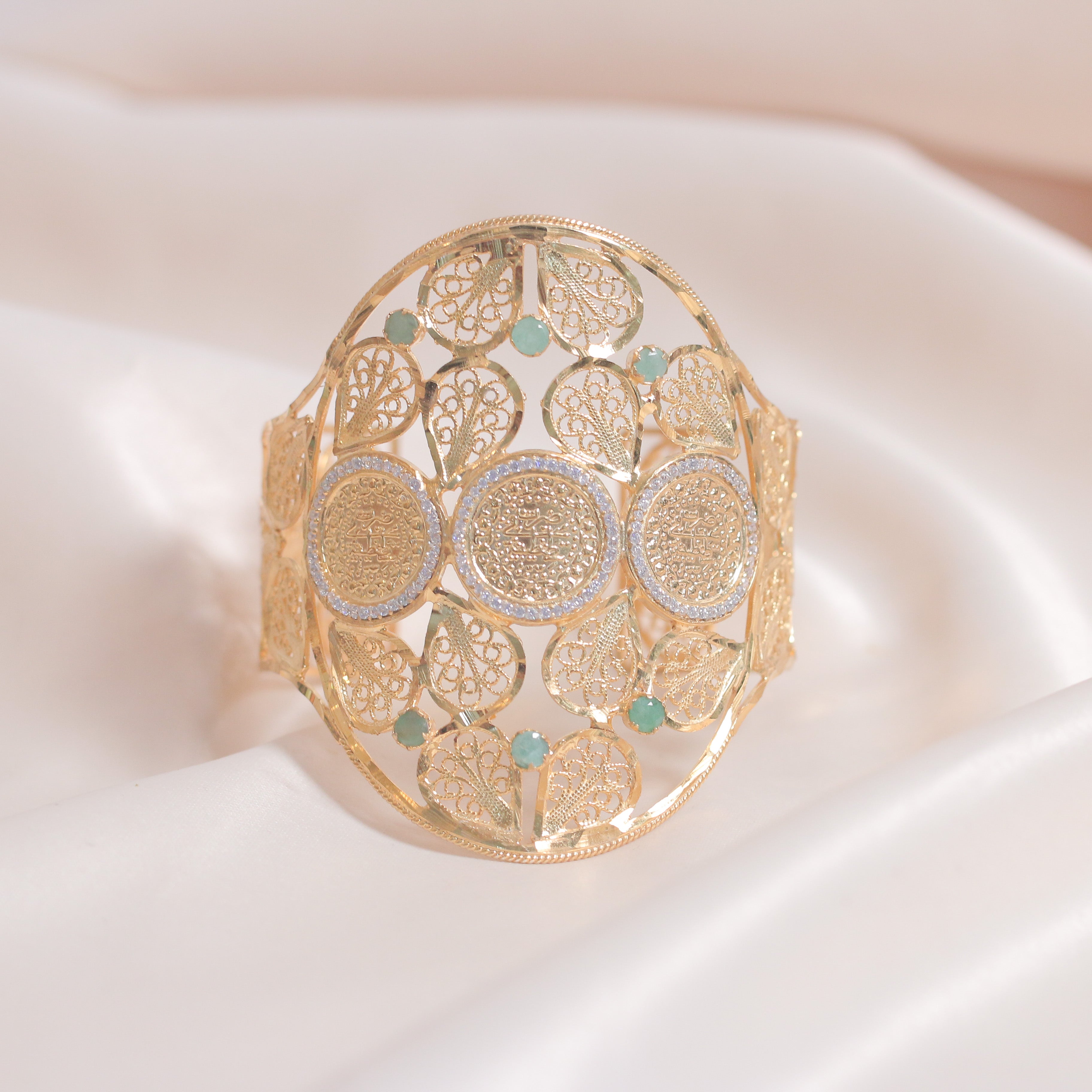 3 Liras & Emeralds Filigree Bangle (Small Swar)