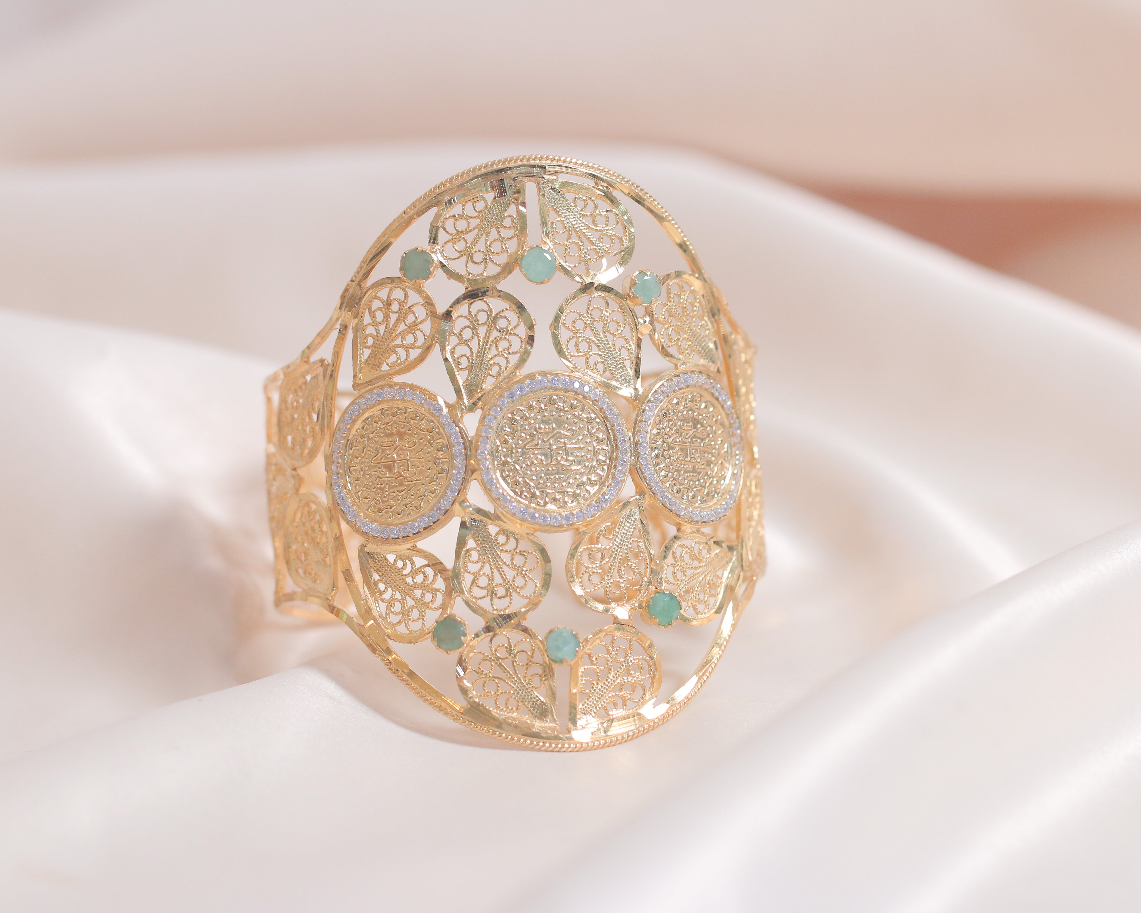3 Liras & Emeralds Filigree Bangle (Small Swar)
